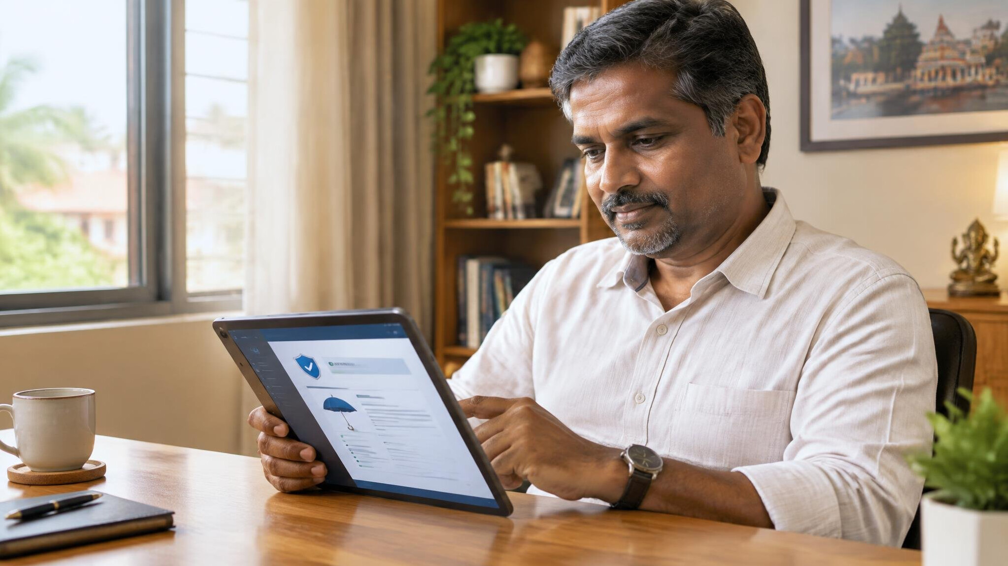 Person reviewing digital documents on a tablet at a desk